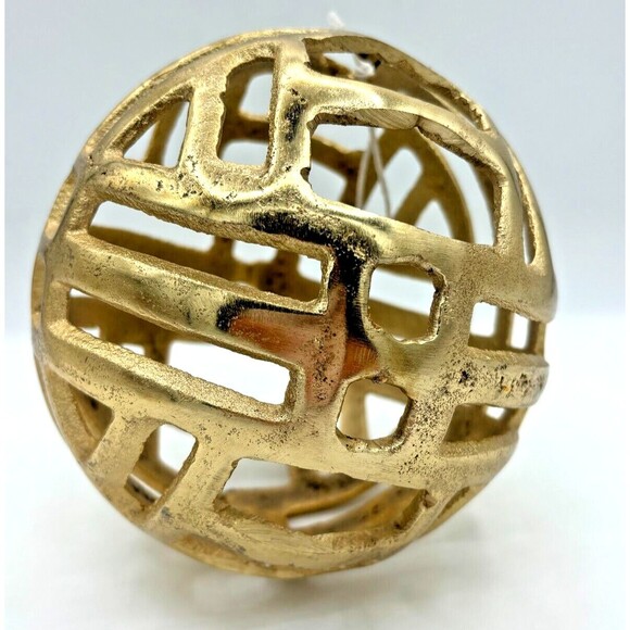 Scott Living Metal Decorative Globe Orb Gold Finish 6"Round Geo Cutouts Textured - Picture 4 of 11